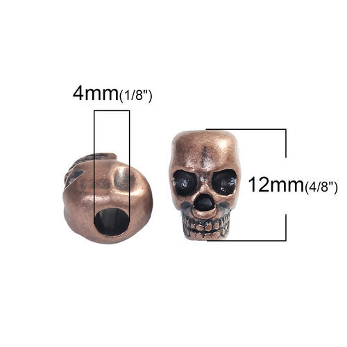 Picture of Zinc Based Alloy Spacer Beads Halloween Skull Antique Copper 12mm x 8mm, Hole: Approx 4mm, 20 PCs