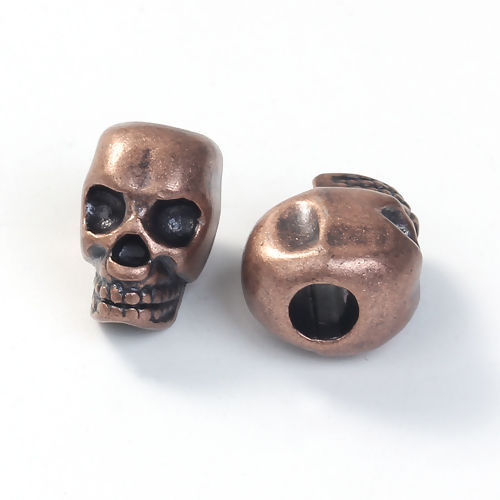 Picture of Zinc Based Alloy Spacer Beads Halloween Skull Antique Copper 12mm x 8mm, Hole: Approx 4mm, 20 PCs