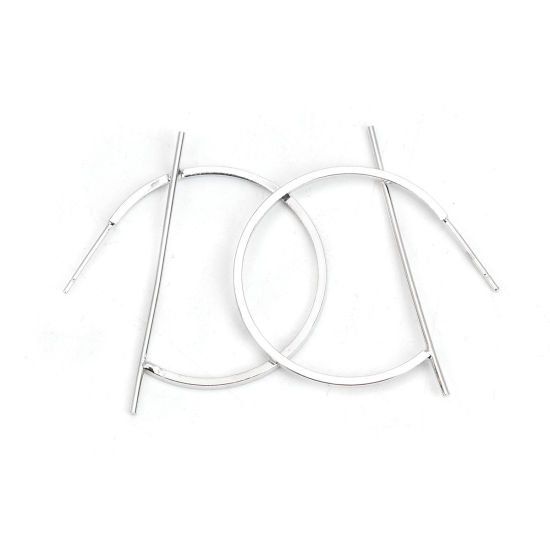 Picture of Earrings Silver Tone Half Round 40mm(1 5/8") x 35mm(1 3/8"), Post/ Wire Size: (19 gauge), 1 Pair