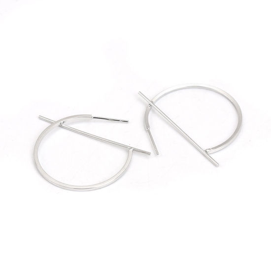 Picture of Earrings Silver Tone Half Round 40mm(1 5/8") x 35mm(1 3/8"), Post/ Wire Size: (19 gauge), 1 Pair