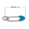 Picture of Zinc Based Alloy Safety Pin Charms Heart Silver Tone Enamel 23mm( 7/8") x 6mm( 2/8"), 5 PCs