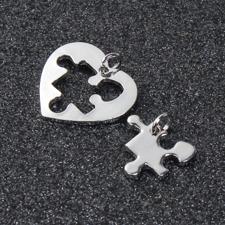 Zinc Based Alloy Puzzle Charms Heart Silver Tone 24mm x24mm(1" x1") 18mm x17mm( 6/8" x 5/8"), 5 Sets
