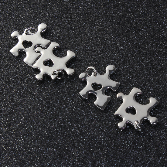 Imagen de Zamak Puzzle Colgantes Charms Corazón Tono de Plata 25x24mm 24x20mm, 5 Juegos