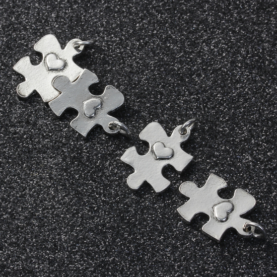 Image de Breloque Puzzle en Alliage de Zinc Cœur Argent Vieilli 27mm x 15mm, 10 Pcs
