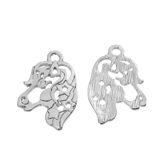 Picture of Zinc Based Alloy Charms Horse Silver Tone 24mm(1") x 16mm( 5/8"), 5 PCs
