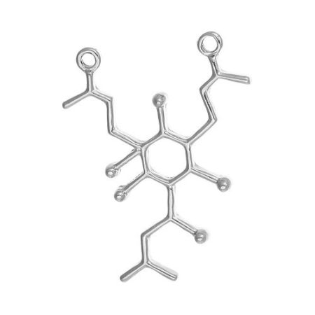 Immagine di Lega di Zinco Molecolare Chimica Scienza Connettore Accessori Humulone Tono Argento 33mm x 26mm, 5 Pz