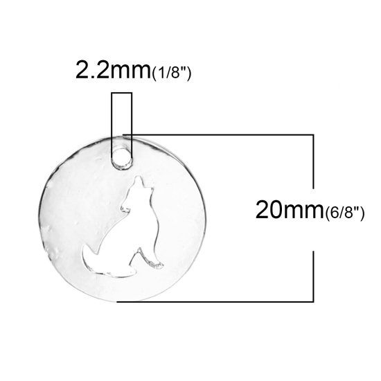 Imagen de Zamak Colgantes Charms Ronda Tono de Plata Lobo Hueco 20mm Dia, 5 Unidades