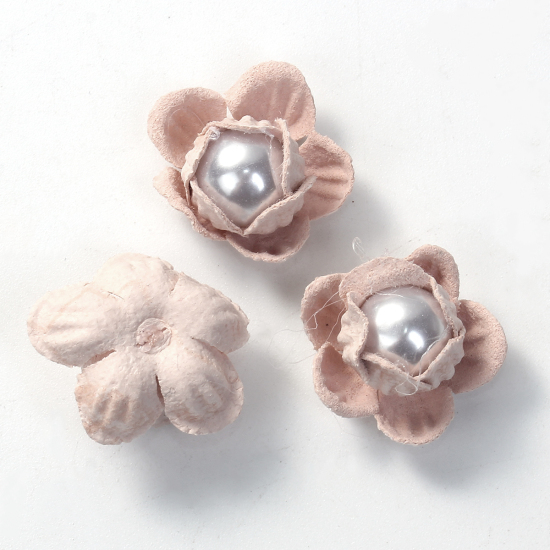 Picture of Acrylic Fabric Flower For DIY Jewelry Craft Peachy Beige Imitation Pearl 15mm x14mm( 5/8" x 4/8") - 20mm x18mm( 6/8" x 6/8"), 5 PCs