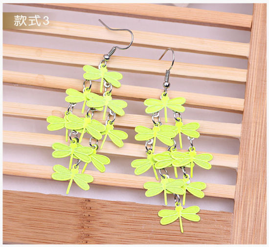 Picture of Brass Earrings Neon Yellow Dragonfly Animal 74mm x 32mm, Post/ Wire Size: (21 gauge), 1 Pair                                                                                                                                                                  