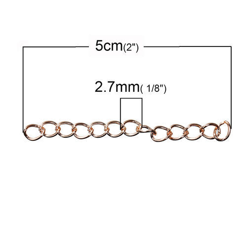 Bild von Eisenlegierung Verlängerungskette Extender Für Halskette oder Armband Rosegold 5cm lang, 5mm x 4mm, 100 Strange