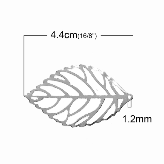 Picture of Iron Based Alloy Pendants Leaf Silver Tone Filigree 44mm(1 6/8") x 26mm(1"), 50 PCs