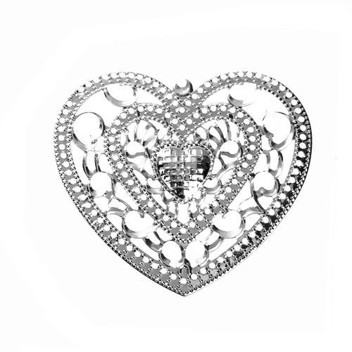 Picture of Iron Based Alloy Pendants Heart Silver Tone Filigree 65mm(2 4/8") x 59mm(2 3/8"), 20 PCs