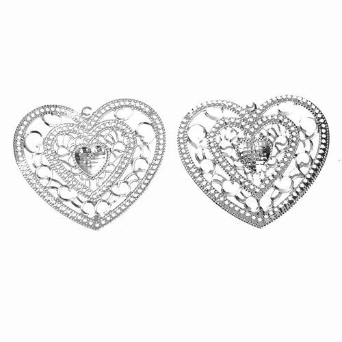 Imagen de Hierro Colgantes Corazón Tono de Plata Filigrana 65mm x 59mm, 20 Unidades