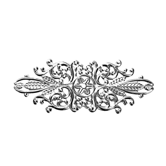 Bild von Eisenlegierung Embellishments Cabochons Blätter Silberfarbe Filigran Muster, 85mm x 34mm, 20 Stück