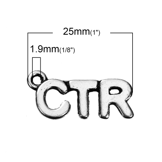Immagine di Lega di Zinco Charms Argento Antico Lettere " CTR " 25mm x 11mm , 10 Pz