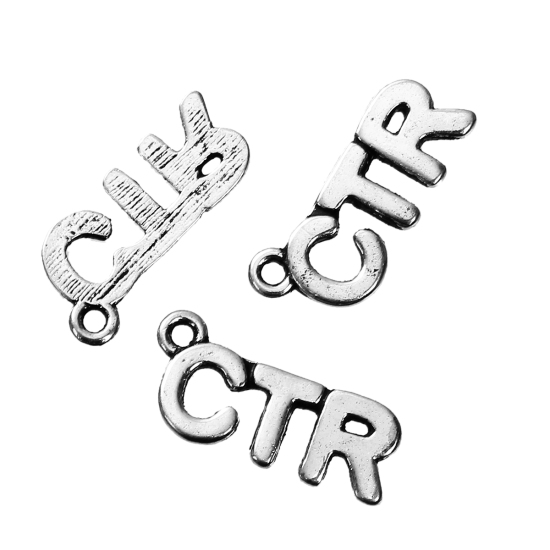 Immagine di Lega di Zinco Charms Argento Antico Lettere " CTR " 25mm x 11mm , 10 Pz