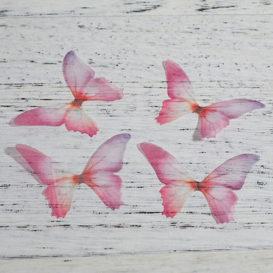 Picture of Organza For DIY & Craft Fuchsia Ethereal Butterfly Animal 50mm(2") x 35mm(1 3/8"), 5 PCs