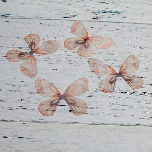 Picture of Organza For DIY & Craft Orange Ethereal Butterfly Animal 50mm(2") x 40mm(1 5/8"), 5 PCs
