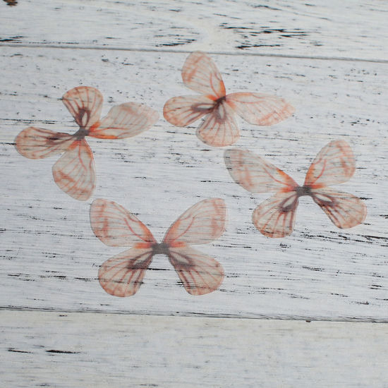 Picture of Organza For DIY & Craft Orange Ethereal Butterfly Animal 50mm(2") x 40mm(1 5/8"), 5 PCs