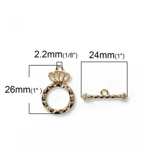 Picture of Zinc Based Alloy Toggle Clasps Crown Gold Plated 26mm x17mm 24mm x 7mm, 2 Sets