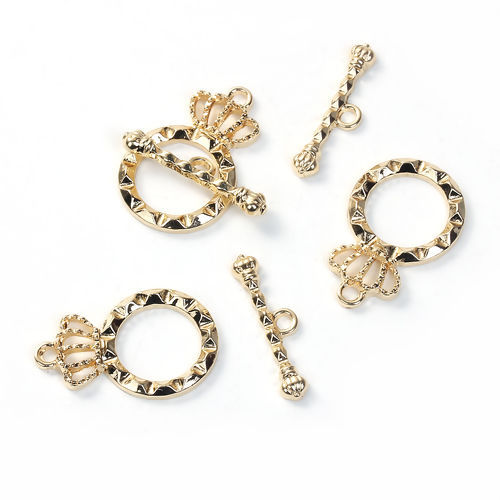 Picture of Zinc Based Alloy Toggle Clasps Crown Gold Plated 26mm x17mm 24mm x 7mm, 2 Sets