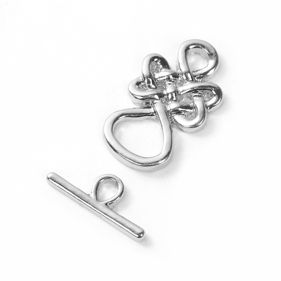 Picture of Zinc Based Alloy Toggle Clasps Celtic Knot Silver Plated 23mm x14mm 18mm x7mm, 2 Sets