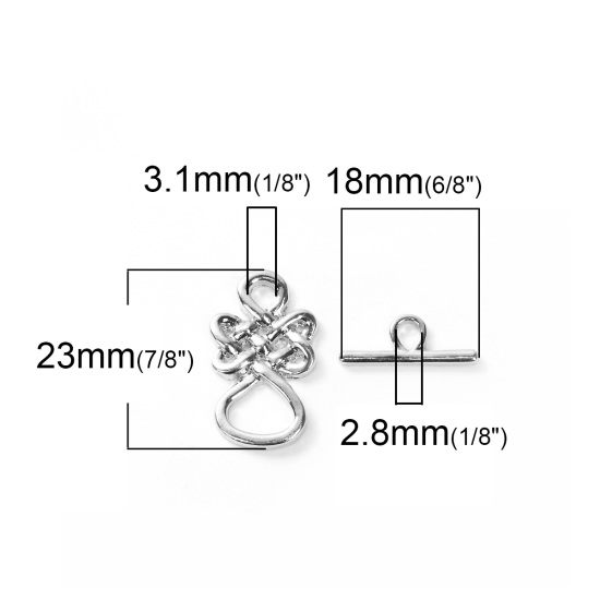 Bild von Zinklegierung Knebelverschluss Keltischer Knoten Versilbert 23mm x14mm 18mm x 17mm, 2 Sets