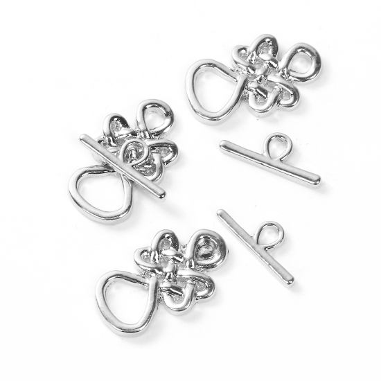 Picture of Zinc Based Alloy Toggle Clasps Celtic Knot Silver Plated 23mm x14mm 18mm x7mm, 2 Sets