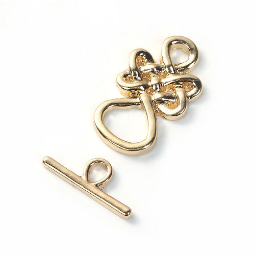 Picture of Zinc Based Alloy Toggle Clasps Celtic Knot Gold Plated 23mm x14mm 18mm x7mm, 2 Sets