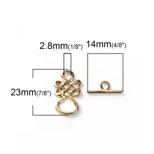 Picture of Zinc Based Alloy Toggle Clasps Celtic Knot Gold Plated 23mm x14mm 18mm x7mm, 2 Sets