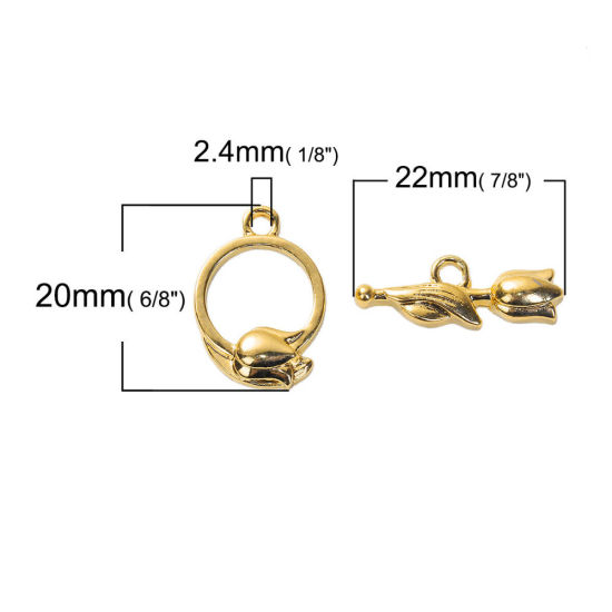 Picture of Zinc Based Alloy Toggle Clasps Flower Gold Plated 22mm x8mm 20mm x14mm, 2 Sets