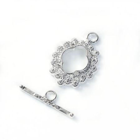 Immagine di Lega di Zinco Alternare Fermagli Fiore Argento Placcato 23mm x 16mm 21mm x 6mm, 2 Seri