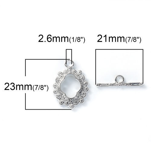Picture of Zinc Based Alloy Toggle Clasps Flower Silver Plated 23mm x16mm 21mm x 6mm, 2 Sets