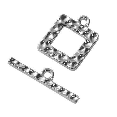 Picture of Zinc Based Alloy Toggle Clasps Square Silver Plated 25mm x 5mm 19mm x 15mm, 2 Sets