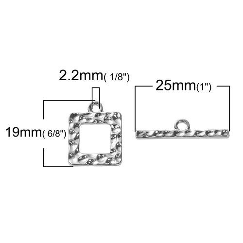 Picture of Zinc Based Alloy Toggle Clasps Square Silver Plated 25mm x 5mm 19mm x 15mm, 2 Sets