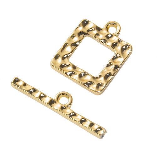 Picture of Zinc Based Alloy Toggle Clasps Square Gold Plated 25mm x 5mm 19mm x 15mm, 2 Sets