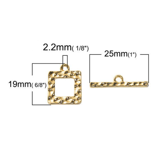 Picture of Zinc Based Alloy Toggle Clasps Square Gold Plated 25mm x 5mm 19mm x 15mm, 2 Sets