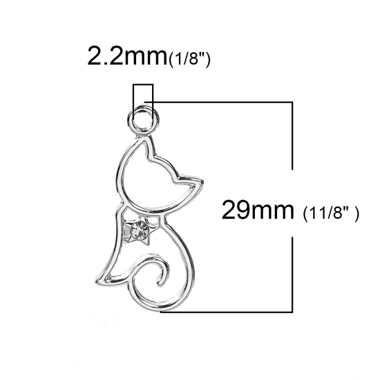 Picture of Zinc Based Alloy Charms Cat Animal Silver Plated 29mm(1 1/8") x 13mm( 4/8"), 5 PCs