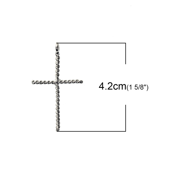 Picture of Zinc Based Alloy Cable Twisted Pendants Cross Silver Tone 42mm(1 5/8") x 24mm(1"), 5 PCs