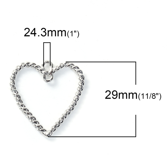 Picture of Zinc Based Alloy Cable Twisted Charms Heart Silver Tone Hollow 27mm(1 1/8") x 26mm(1"), 5 PCs