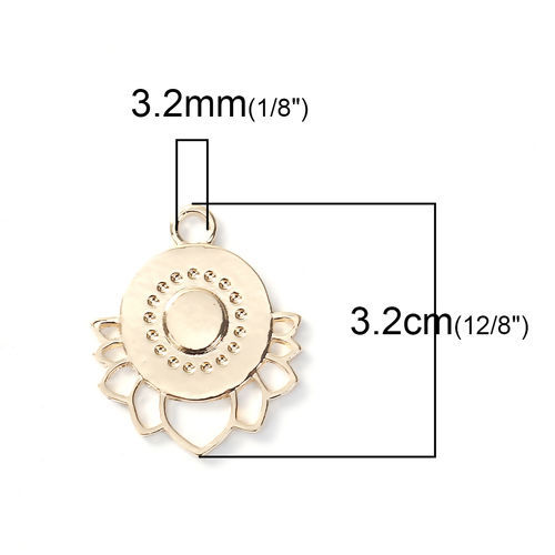 Bild von Zinklegierung Anhänger Lotosblume Vergoldet Rund 32mm x 27mm, 5 Stück
