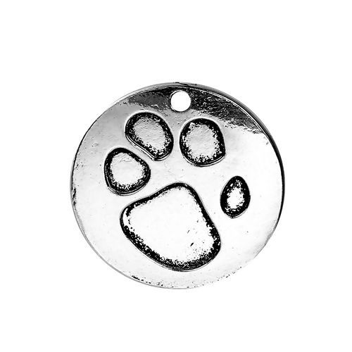 Image de Breloque en Alliage de Zinc Empreintes d'Ours Rond Argent Vieilli 25mm Dia, 5 Pcs