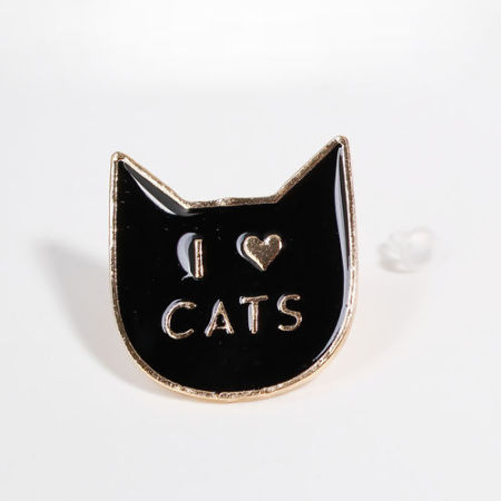 Broche Epingle Chat Mots Gravéss "I ♡ CATS" Halloween Animal Doré Noir Email 29mm x 27mm, 1 Pièce