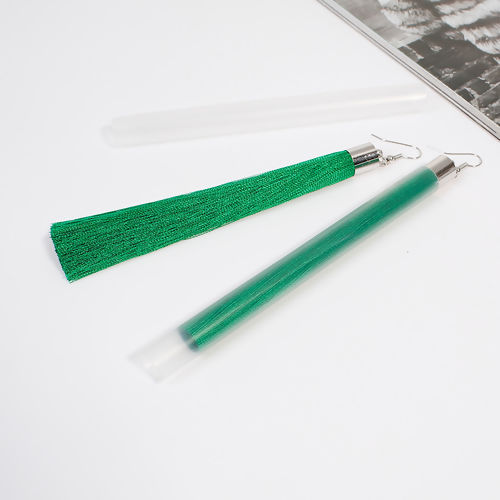 Bild von Terylen Quaste Ohrringe Silberfarbe Grün 13.5cm, Drahtstärke: (21 gauge), 1 Paar