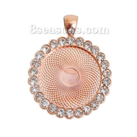 Imagen de Zamak Colgantes Ronda Oro Rosa Base Camafeo (Apta 25mm) Transparente Rhinestone 43mm x 34mm, 2 Unidades