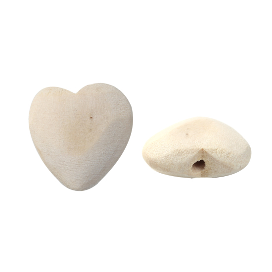 Bild von Hinoki Holz Zwischenperlen Spacer Perlen Herz Naturfarben ca. 27mm x 26mm 26mm x 25mm, Loch:ca. 2.7mm 2.2cm, 5 Stück