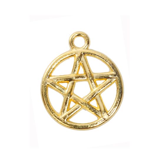 Picture of Zinc Based Alloy Charms Round Gold Plated Pentagram Star Hollow 20mm x 17mm, 769 PCs/1000g