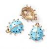Picture of Zinc Based Alloy Charms Ladybug Animal Gold Plated Light Blue Enamel 17mm( 5/8") x 15mm( 5/8"), 10 PCs