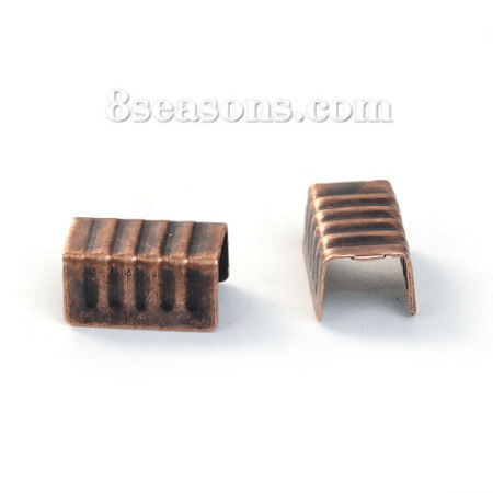 Picture of Iron Based Alloy Cord End Caps Rectangle Antique Copper Stripe (Fits 4mm Cord) 8mm x 5mm, 200 PCs