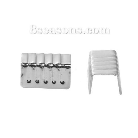 Picture of Iron Based Alloy Cord End Caps Rectangle Silver Tone Stripe (Fits 4mm Cord) 8mm x 5mm, 200 PCs